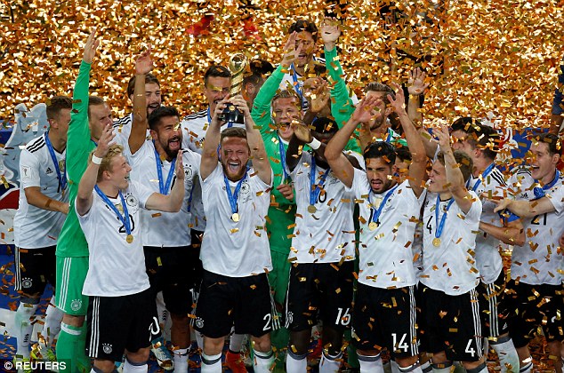 Germany celebrate as they lift the Confederations Cup title in the Saint Petersburg Stadium