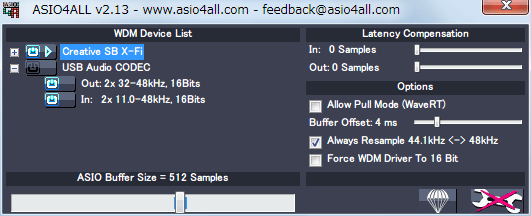 ASIO4ALL 2.13 WDM Device List Creative SB X-Fi Advanced Options