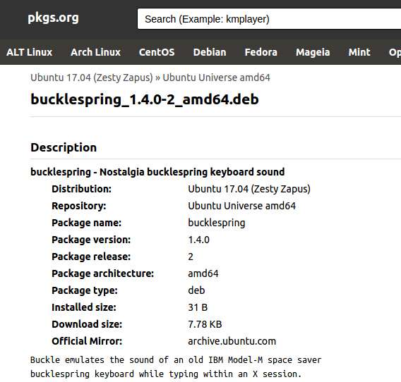 Bucklespring Ubuntu キーボードサウンド debパッケージ ダウンロード